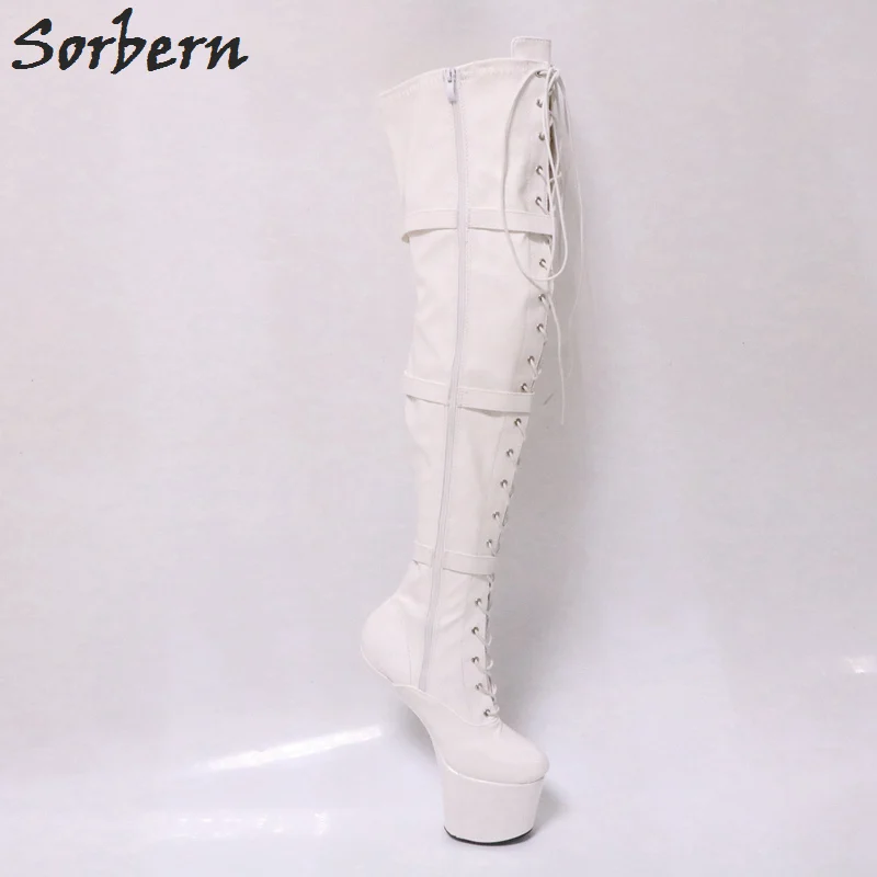 thigh high white platform boots