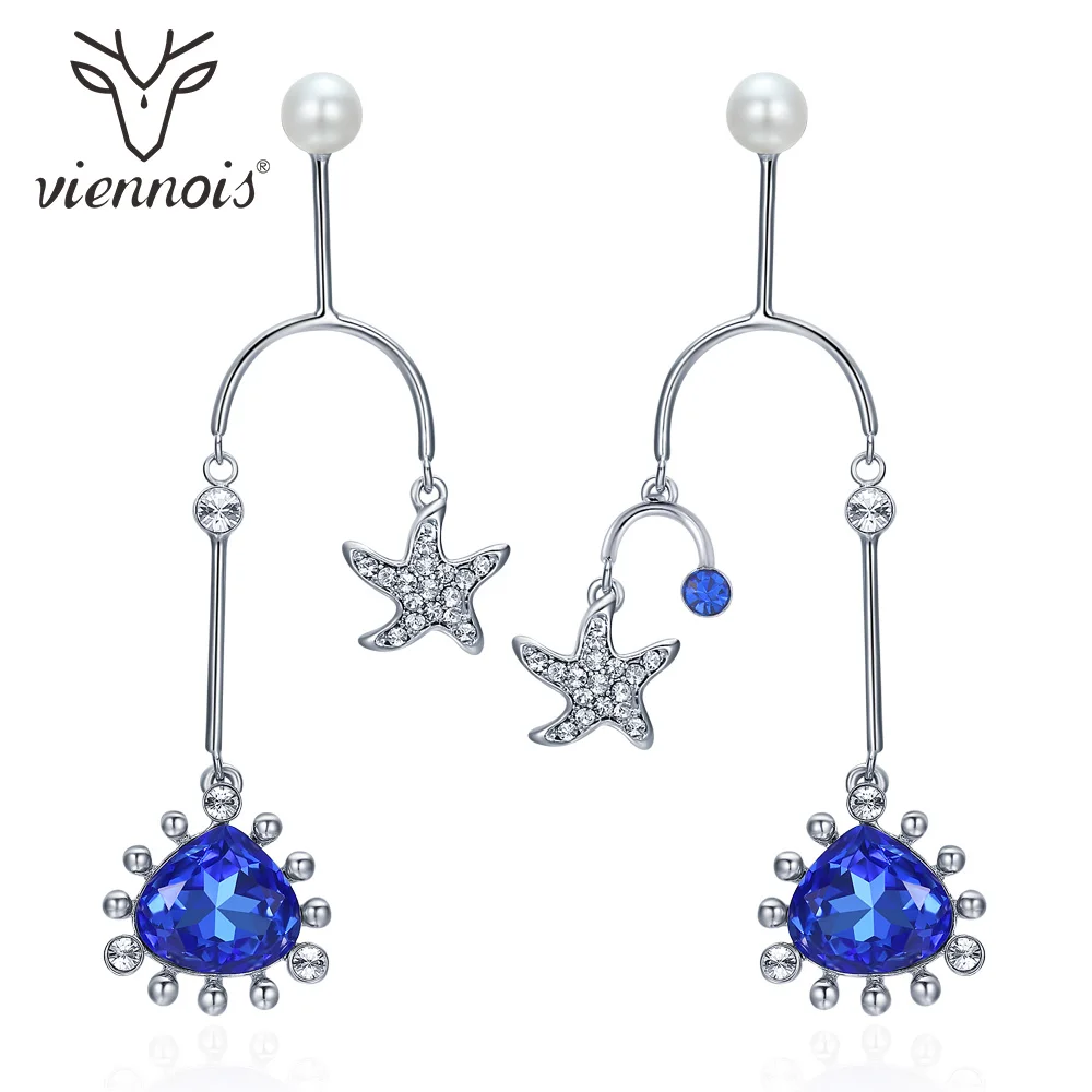 

Viennois Silver Color Drop Earrings for Women Irregular Dangle Blue Crystal Earrings Female Jewelry Limited Edition