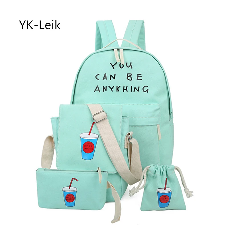 YK Leik 2017 Korean Style Fresh backpacks women High Quality Canvas College Printing Backpack mochila escolar