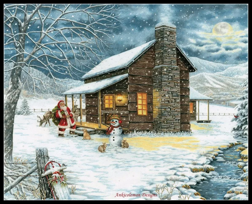 Counted Cross Stitch Kits Needlework - Crafts 14 ct Aida DMC Color DIY Arts Handmade Home Decor A Smoky Mountain Christmas | Дом и сад