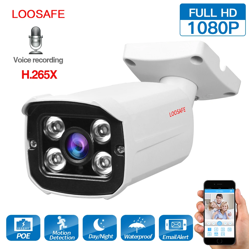 Loosafe POE Camera Outdoor Bullet Camera H265X Full HD 1080P Home