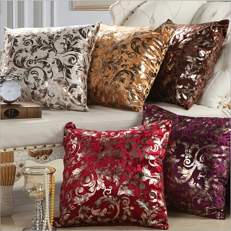 Luxurious Golden Print Velour Pillow Cover Home Decor Cushion Cover