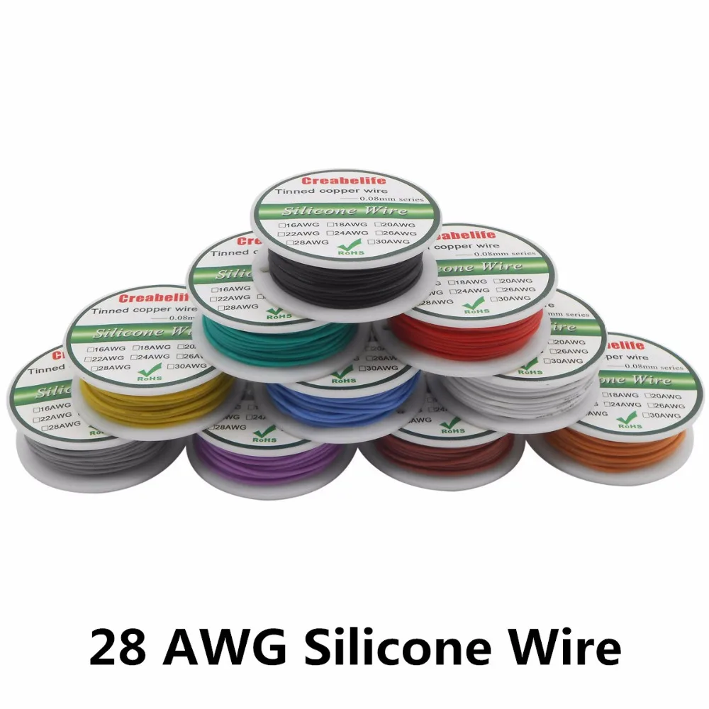 

10m 28 AWG Flexible Silicone Wire 10 Colors RC Cable Line With Spool OD 1.2mm Tinned Copper Wire Electrical Wire