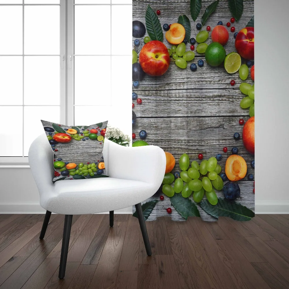 

Else Gray Wood Green Leaves Vegetables Fruits 3d Print Living Room Kitchen Window Panel Set Curtain Combine Gift Pillow Case