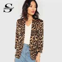 Sheinside, шаль, воротник со сборками, рукав, Леопардовый Блейзер, Женская рабочая одежда, Офисная Женская верхняя одежда, осень, женские блейзеры и куртки