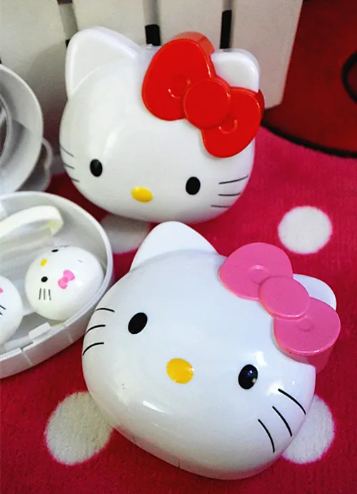 Милый дизайн Hello kitty чехол для контактных линз косметическая коробка для хранения с зеркальным KX-0855 - Цвет: Pink Bow