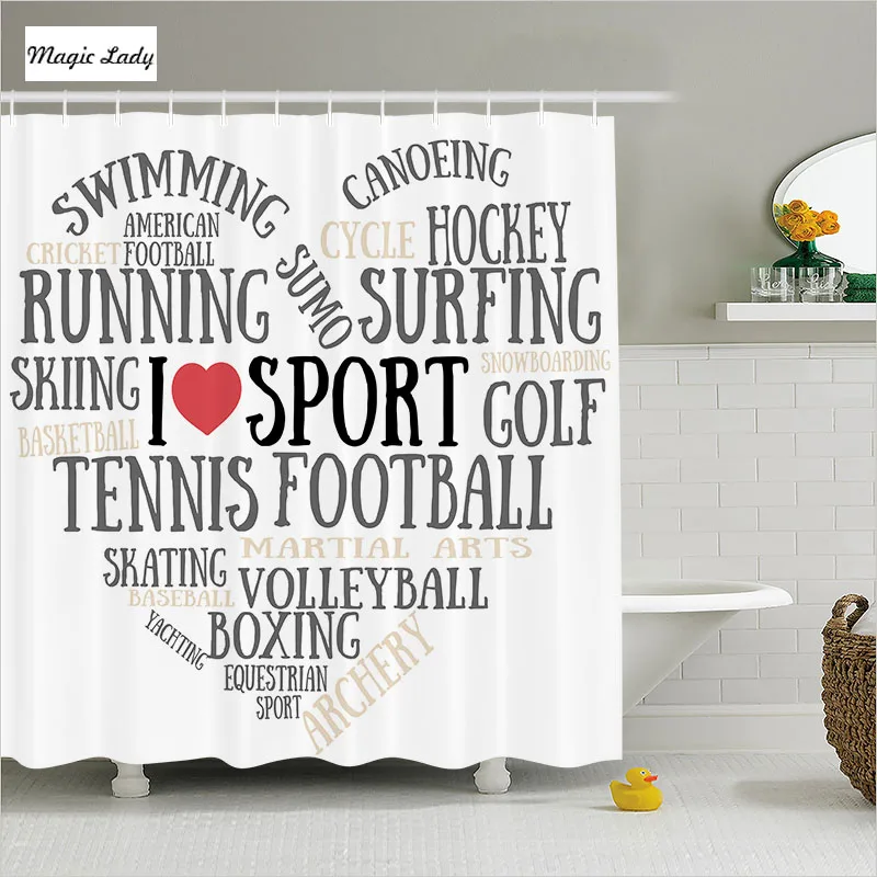 Shower Curtain Bathroom Accessories Sports Love Heart Shape Running Shower Curtain Bathroom Accessories Sports Love Heart Shape Running Canoeing Skiing Black White Red 180 200 Cm In Curtains From Home Garden On