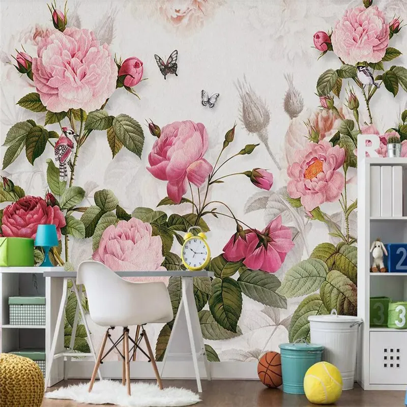 

Hand-painted flower plant living room TV background wall custom high-end mural factory wholesale wallpaper mural photo wall