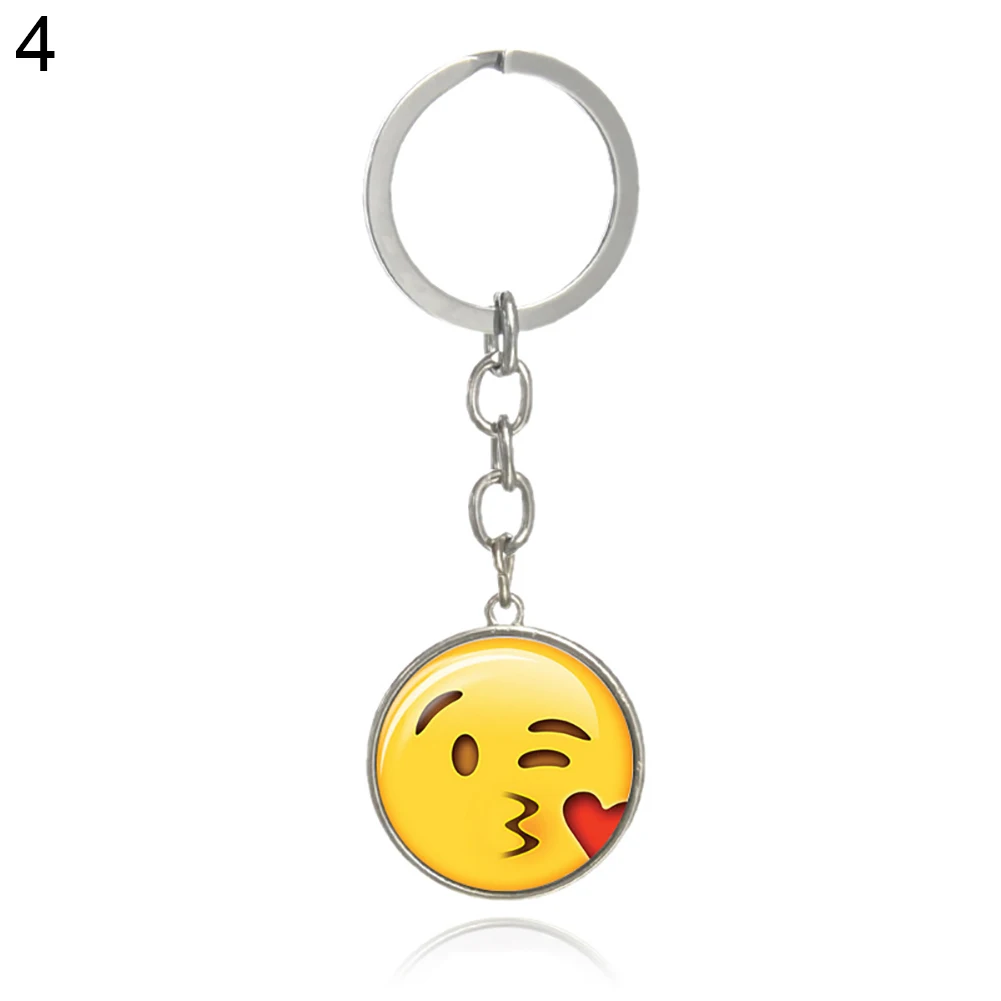 Charm Lovely Emoji Emoticon Funny Keychain Keyring Glass Cabochon