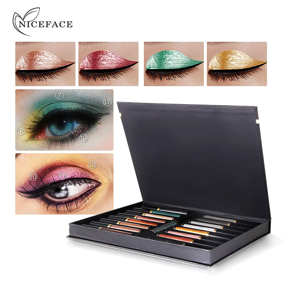 

NICEFACE Long-lasting Eye Shadow Liquid Glitters Shiny Silkworms Liquid Diamond Cosmetic Makeup Sets For Eyes 17colors/set