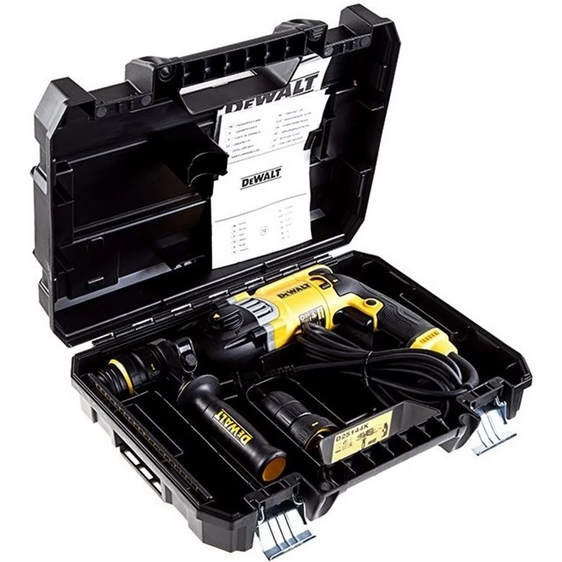 Перфоратор электрический DeWalt D25144K (Мощность 800 Вт, энергия удара 3 Дж, сверление дерева 30 мм, бетона 26 мм, металл 13мм, патрон типа SDS+, реверс)