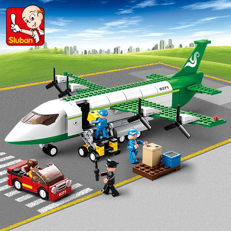 

Sluban 0371 Aviation Air Freight Transport Airplane Plane Figure Blocks Construction Building Toys For Children Christmas Gift