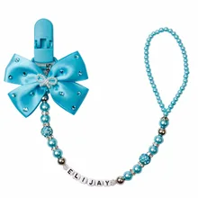 MIYOCAR любое имя Bling blue rhinestone Лук blueand синие Бусины пустышка зажим держатель соска держатель/зажим для прорезывателя