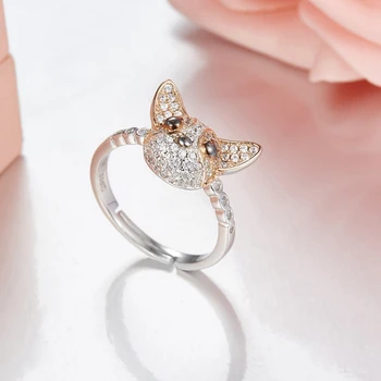 

High Quality Hot Trendy 100% 925 Sterling Silver French bulldog Pet Dog Finger Ring for Women Puppy Silver Jewelry Gift