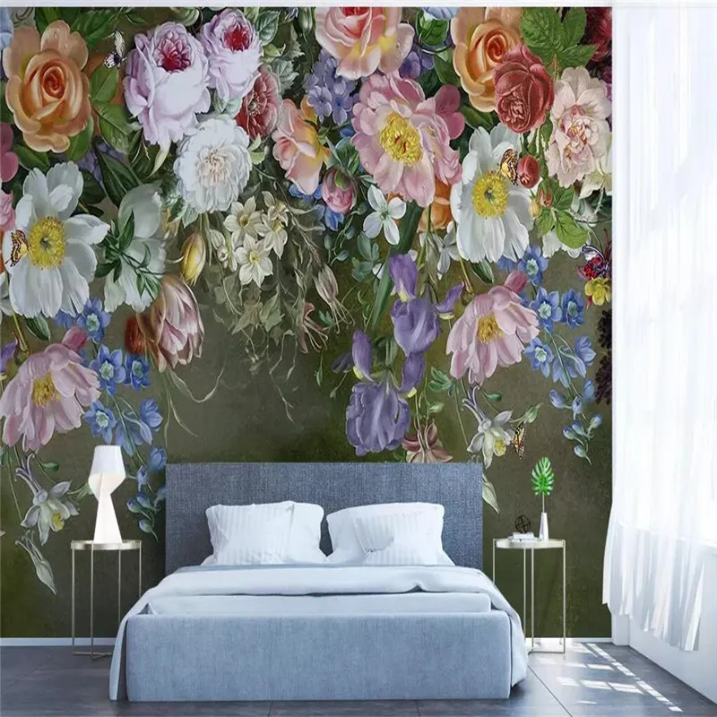 Hand-painted rose TV background wall custom high-end mural factory wholesale wallpaper mural photo wall Hand-painted rose TV background wall custom high-end mural factory wholesale wallpaper mural photo wall