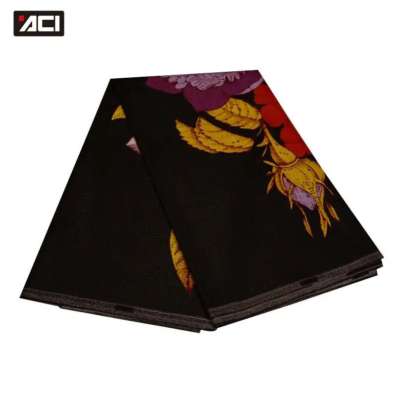

ACI New Arrival Black Flower Pattern Veritable Wax Hollandais Polyester African Fabric 6 Yds Tissu Wax African Super Hollandais