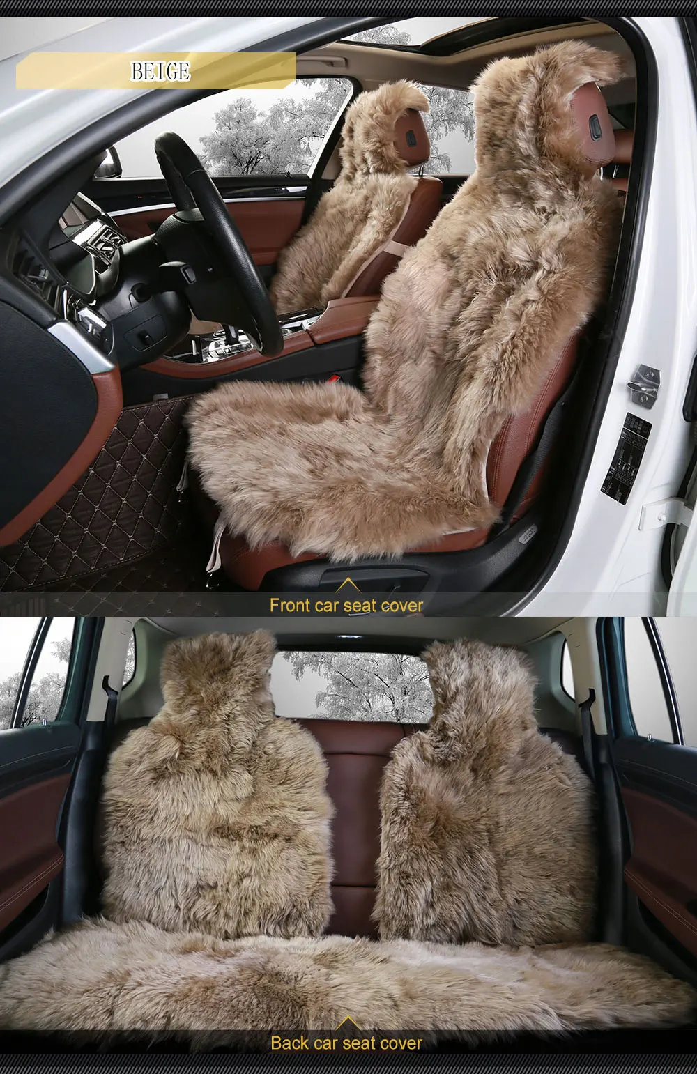 AUTOROWN Natural Australian Sheepskin Car Seat Covers For Front Seat 1pc Universal Size Car Seat Cushions Interior Accessories