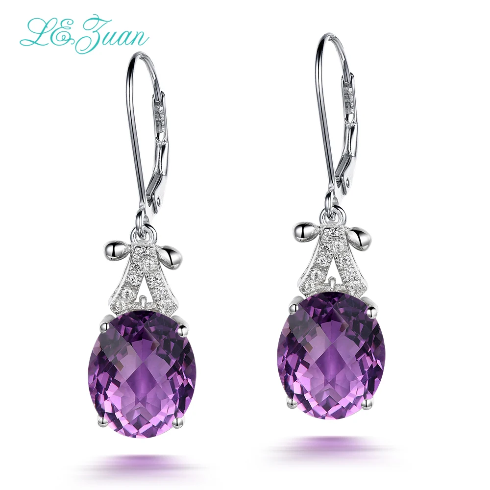 

I&zuan 8.0ct Natural Amethyst Drop Earrings For Women Checkerboard Gemstone Real 925 Sterling Silver Fine Jewelry E0070-W06