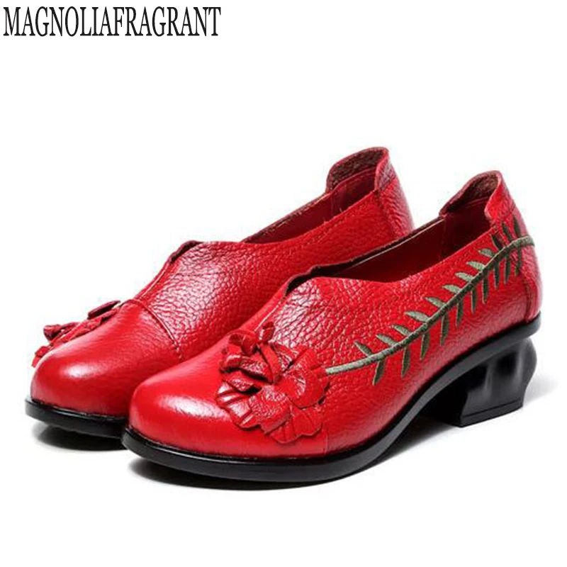 

new Retro Women Real Leather Shoes Moccasins Mother Loafers Soft Leisure high heels Casual Female Driving Ballet Footwear c260