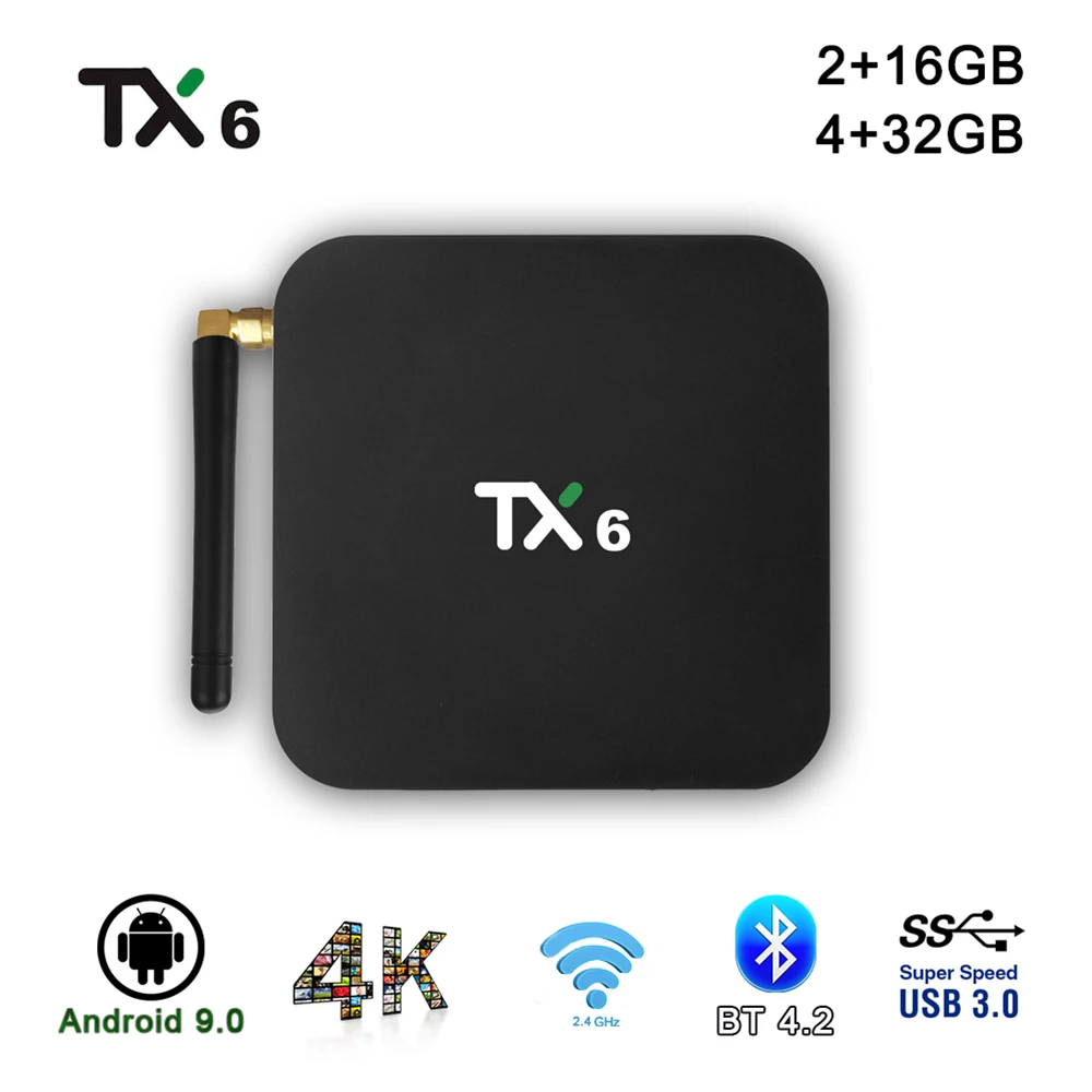 

Tanix TX6 Smart TV Box Android 9.0 Allwinner H6 4K IPTV 2GB/4GB 16GB/32GB BT4.2 Support IPTV Wifi 2.4G Youtube H.265 Set Top Box