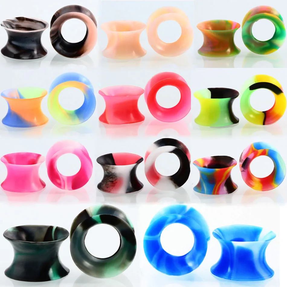 11Pairs Motley Silicone Ear Plugs Tunnels Flexible Double Flared Expander Gauges Piercing Kit Body Jewelry | Украшения и