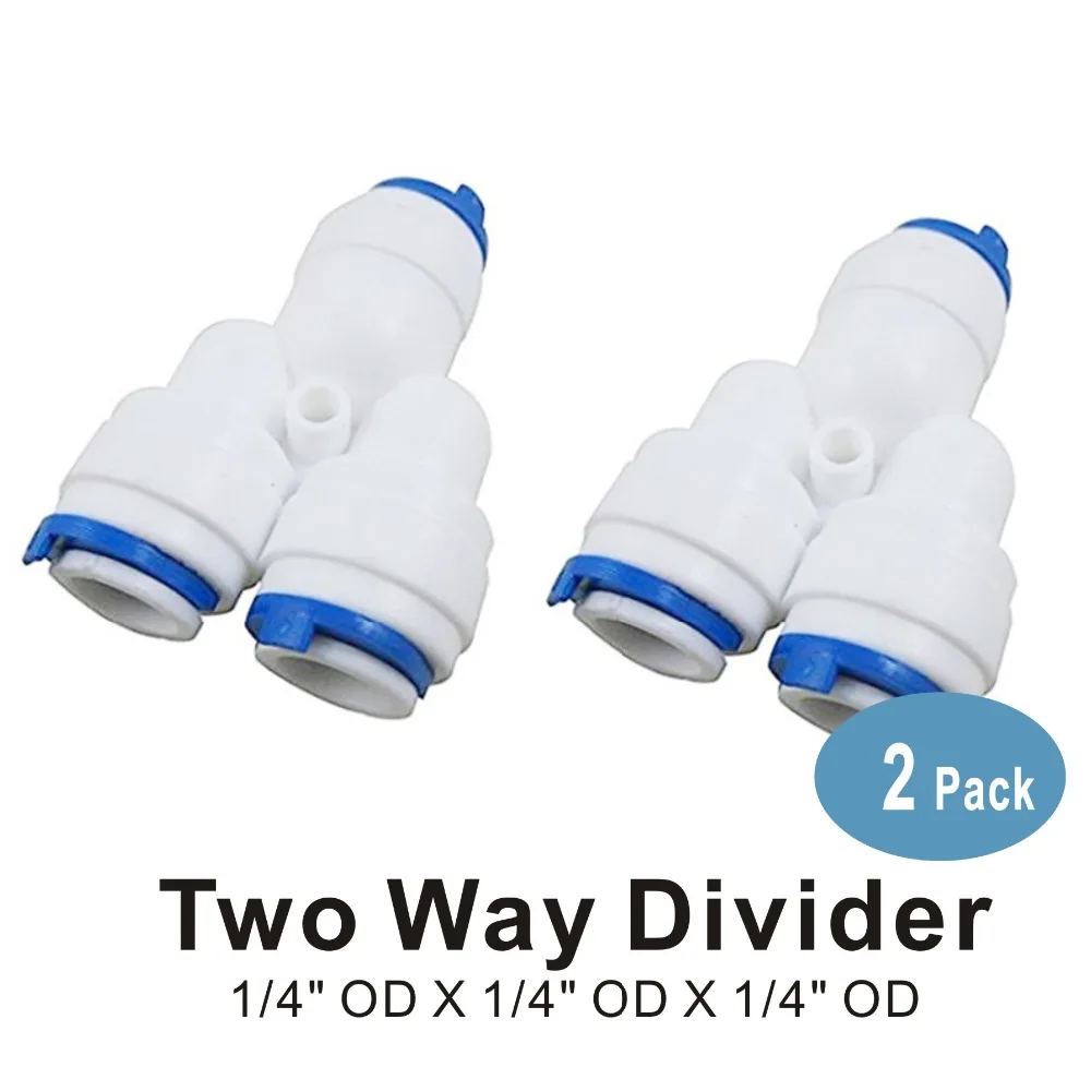 

2 PACK OF Two Way Divider 1/4" Quick Fitting Connector for Water Filters and RO Systems