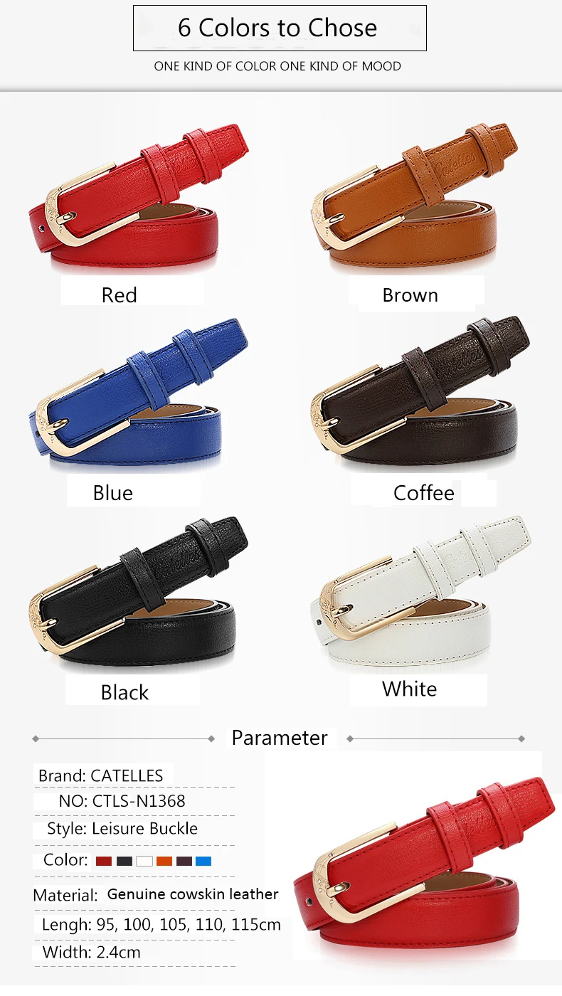 (4)Catelles Fashion Women's Belt Female Genuine Leather Designer Brand Luxury Pin Buckle Strap Ladies Woman Belts For Women Jeans