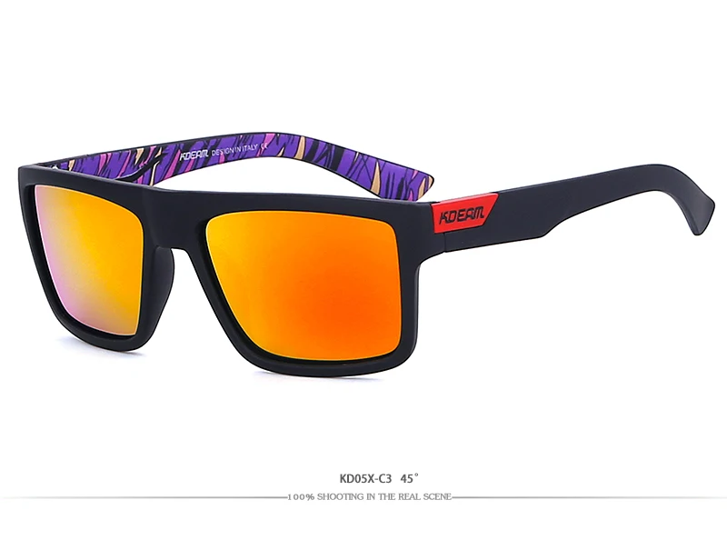 KDEAM мужские спортивные солнцезащитные очки поляризованные зеркальные Объективы унисекс Квадратные Солнцезащитные очки для улицы 5 цветов UV400 С Чехол KD05X
