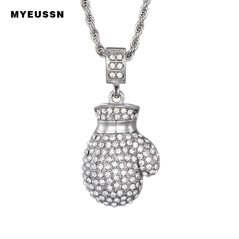 Boxing Glove Pendant Men Hip Hop Rapper Jewelry Bling Boxing Gloves Pendant Full CZ Iced Out Hiphop CZ Necklace Unisex Fashion