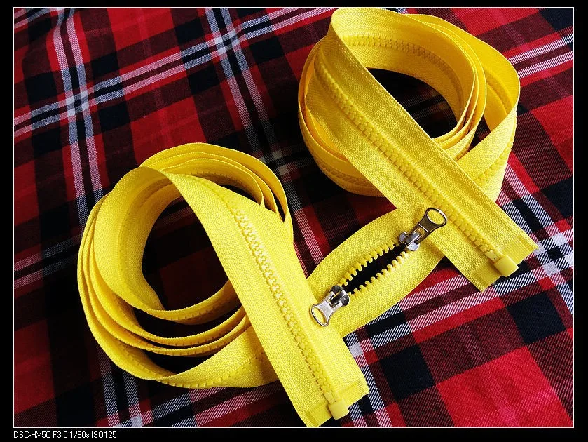 Free Shipping 5 Open End Double Sliders Yellow Plastic Resin Zipper