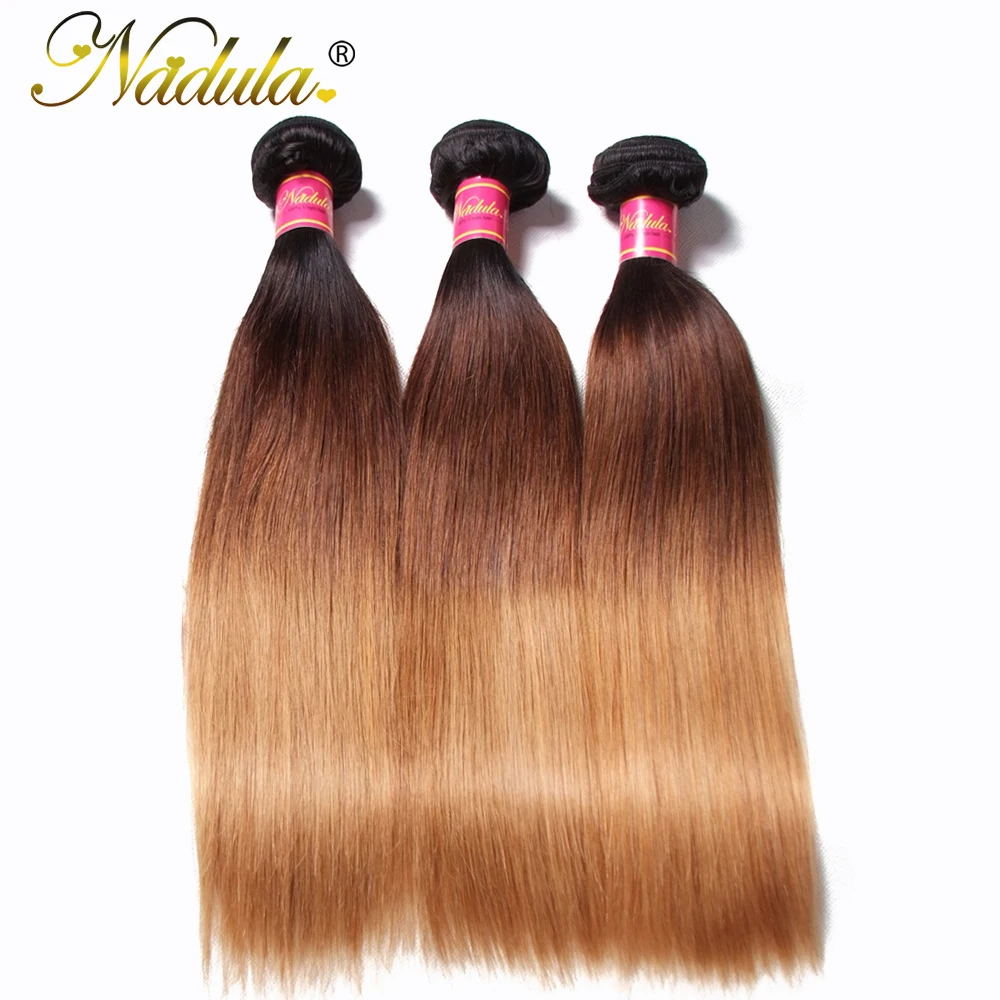

Nadula Hair Brazilian Straight Hair Weaves 3piece/Lot Ombre Hair Bundles 100% Remy Human Hair Extensions T1b/4/27 Color