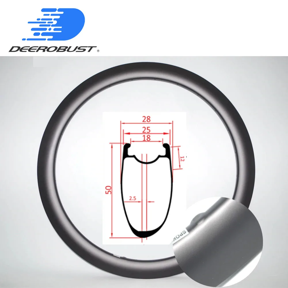 

450g Asymmetric 700c 50mm x 25mm U Shaped Carbon Rims Tubeless Clincher Cyclocross CX Road Disc Bike Rim Bicycle 20H 24H 28H