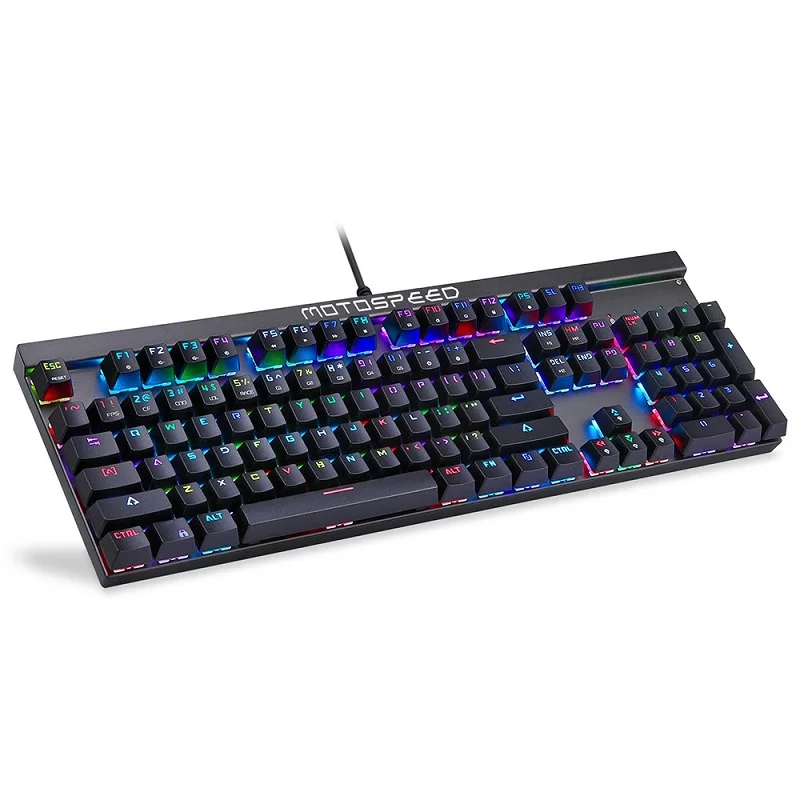 Motospeed CK103 русская/английская Механическая игровая клавиатура 14 режимов RGB подсветка USB2.0 104 ключи против привидения синий/красный переключатель - Цвет: English-Black