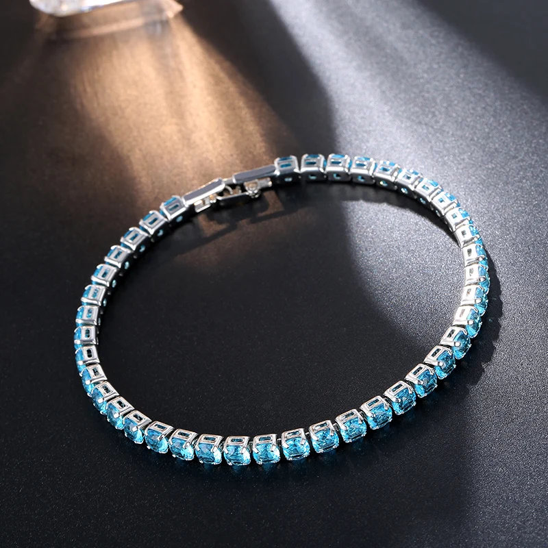 

CARSINEL New Fashion Sea blue Cubic Zircon Bracelets For Women Silver color Femme Party Wedding Jewelry Gift BR0253D