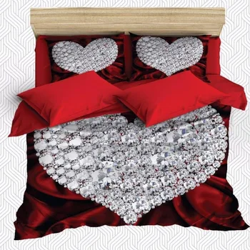 

Else 6 Piece Red Floor Gray White Diamond Hearts 3D Print Cotton Satin Double Duvet Cover Bedding Set Pillow Case Bed Sheet
