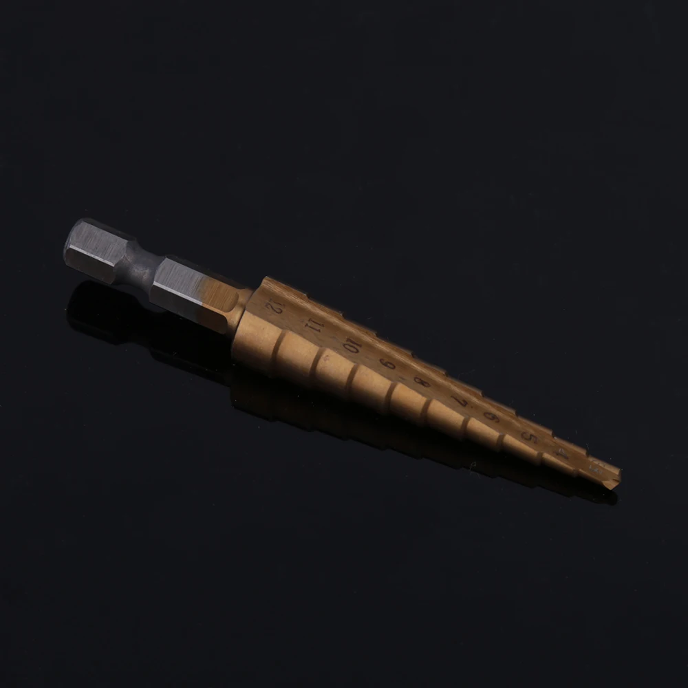  1pcs/lot Titanium Step Drill Bits 3-12mm HSS Power Tools HSS Wood Metal Drilling