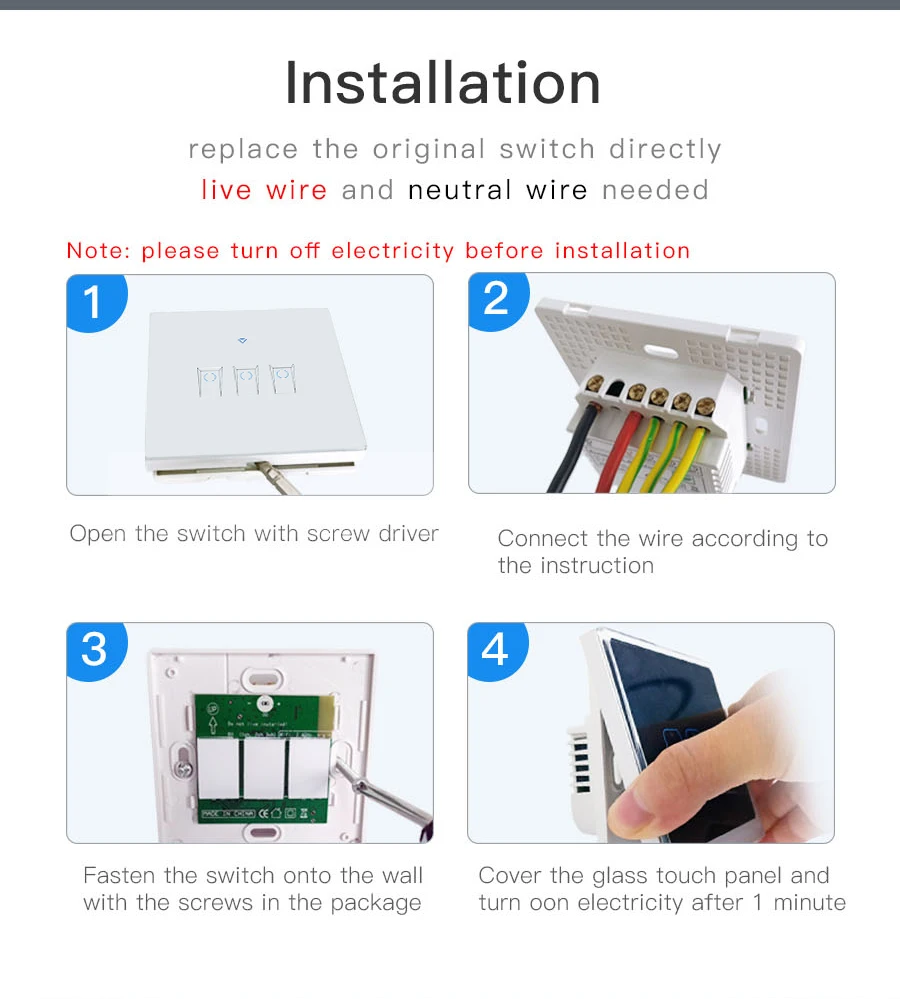 EJLINK EU UK Smart Wifi Switch Wall Touch Light Switch TouchWiFiAPP Remote Control Smart Home Controller Work with Alexa (11)