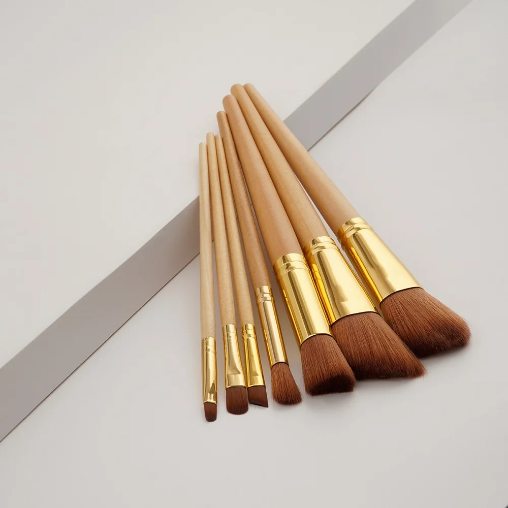 2017 New Hot Wood Golden Makeup brushes Powder Blush 7pcs/sets