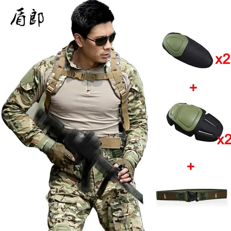 

Outdoor Mens Hunting Clothing Military Army Uniforms Tactical Camouflage Hunting Clothes Combat Shirt and Pants With Knee Pads