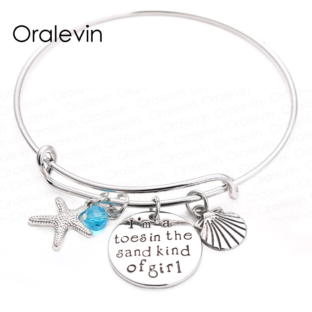 

I am a toes in the sand kind of girl adjustable Expandable Wire Bangle Paml Beach girl Bracelet Bangle Women Girls Gift Jewelry