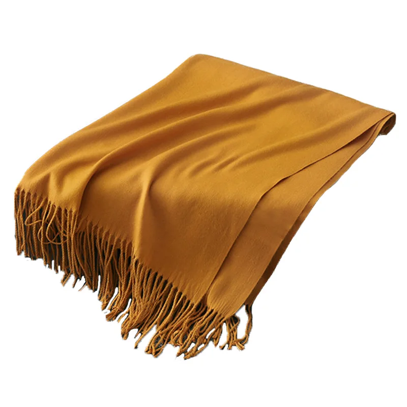 FS шерстяной кашемировый шарф, женский зимний роскошный брендовый Одноцветный теплый длинный шарф с кисточками, шали, шарфы, шарфы из пашмины - Цвет: FS011 8