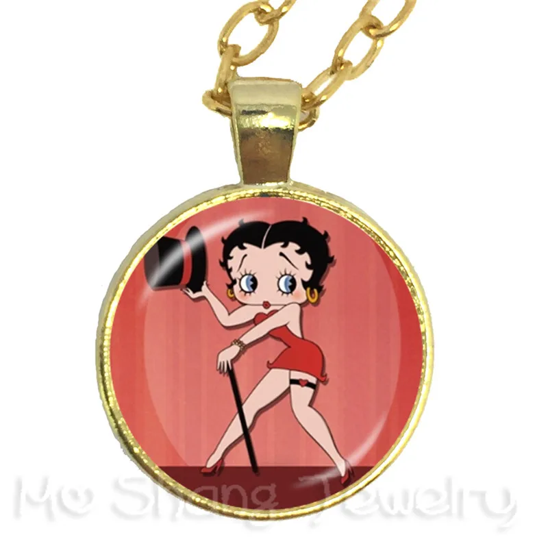 Новинка, классическое модное ожерелье Betty Boop, подвеска, стеклянный купол, ручная работа, ювелирное изделие, цепочка на свитер, подарок для друзей - Окраска металла: 14