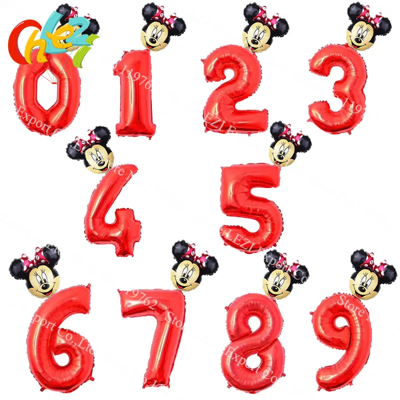 32 дюймов розовый синий красный черный номер фольга надувные шары Mickey воздушный шар "Минни" Рисунок 1 2 3 4 5 6 лет ребенок мальчик девочка День Рождения Декор