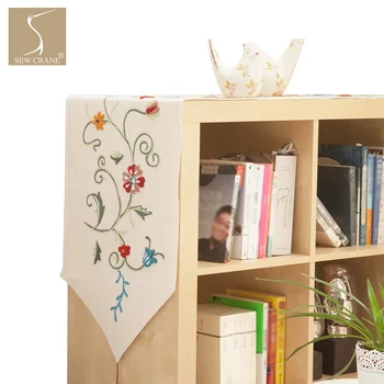 

SewCrane Beautiful Vine of Abstract Flowers and Leaf Embroidered Table Runner Rectangle Pointed Table Runner with Tassel