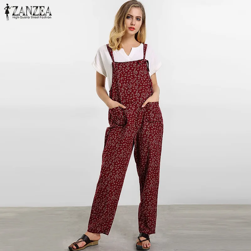 Buy 2018 ZANZEA Women Retro Floral Print Strap Jumpsuit Dungaree Casual Loose