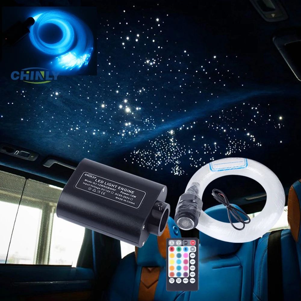 

12W Car Roof LED Fiber Optic Ceiling Starry Lights Musical Sound Active Control 3m 370 Strands Optical Fiber Cable Lighting kit