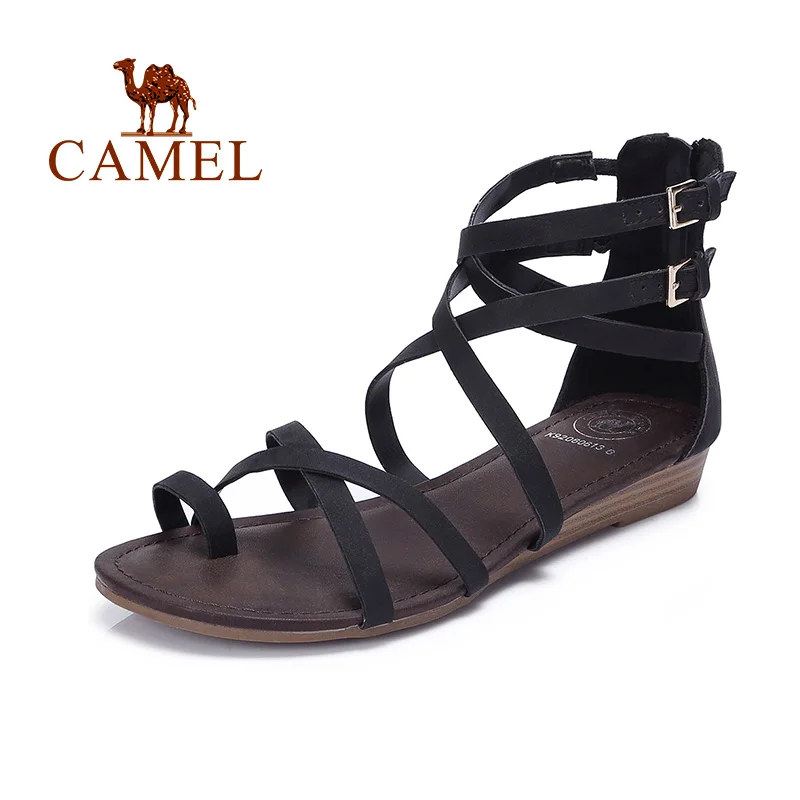 

CAMEL Women's Sandals Gladiator Flat Crisscross Bungalow Wedge Ankle Summer Sandals for Women Zipper Buckle Strap Beach Shoes
