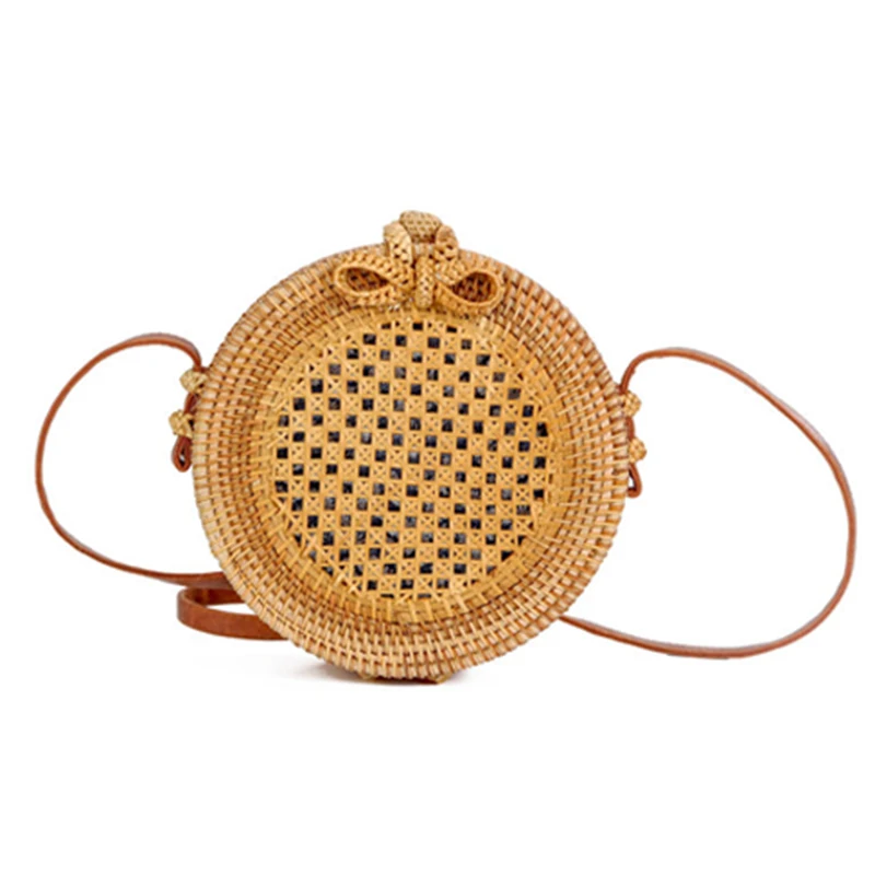 Women Bamboo Bags Female Beach Straw Handbag Circle Bohemian Rattan Butterfly Buckle Tote Shoulder Bag Lady Handmade Bag SS3196 (9)