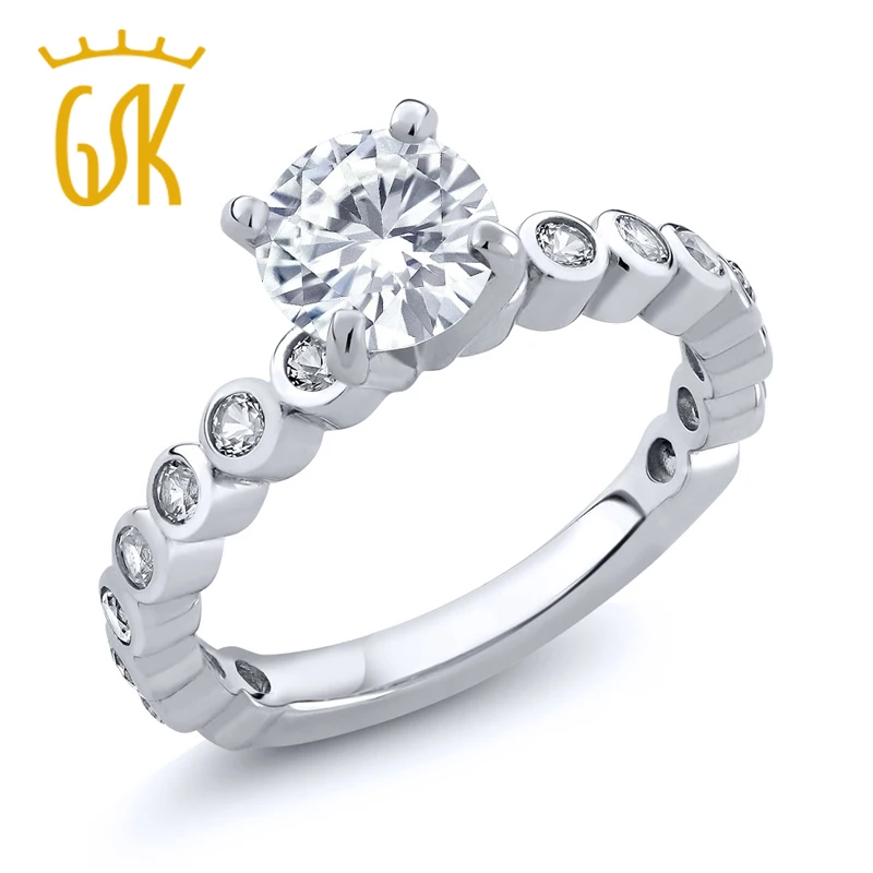 1.74 ct белый создания Муассанит создан сапфир кольцо стерлингового серебра 925 |