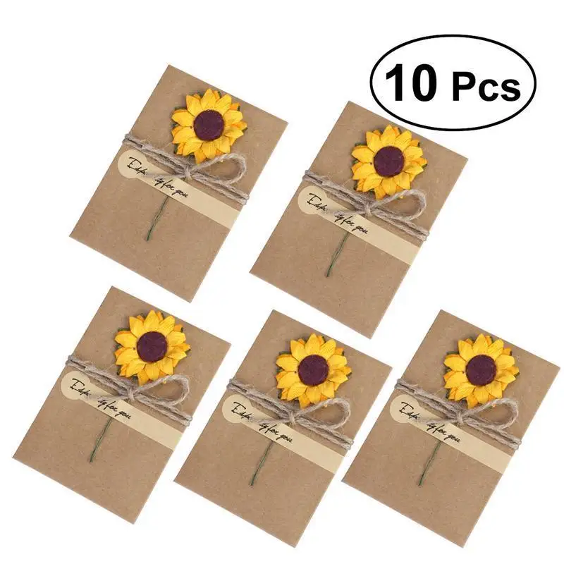 

10PCS Paper Greeting Cards With Dried Flower Thank You Cards Christmas Gift Cards (Sunflower)